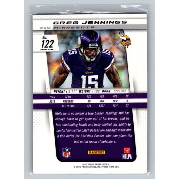 2013 Panini Prizm #122 Greg Jennings Prizms Blue Pulsar - Picture 2 of 2